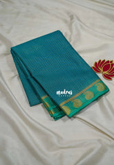 Peacock Blue - Avantika - Semi Mysore Silk Saree Zari Checks with Contrast Pallu and Blouse - Perfect for Small Functions