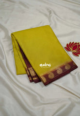 Yellowish Green - Avantika - Semi Mysore Silk Saree Zari Checks with Contrast Pallu and Blouse - Perfect for Small Functions