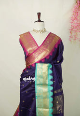 (PRE-BOOKING) Brinjal Purple - Avantika - Semi Mysore silk with Ganga Jamuna Border - Perfect for Festival Wear