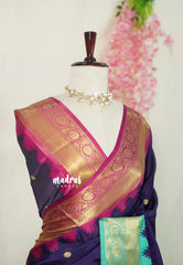 (PRE-BOOKING) Brinjal Purple - Avantika - Semi Mysore silk with Ganga Jamuna Border - Perfect for Festival Wear