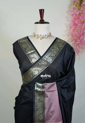 Jet Black - Avantika - Semi Mysore Silk Saree with Big Contrast Border - Perfect for Small Functions