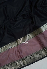 Jet Black - Avantika - Semi Mysore Silk Saree with Big Contrast Border - Perfect for Small Functions