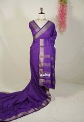 Royal Purple - Avantika - Semi Mysore Silk Saree with Checks Weaving and Zari Border - Perfect for Small Functions