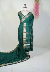 Emerald Green - Avantika - Semi Mysore Silk Saree with Checks Weaving and Zari Border - Perfect for Small Functions