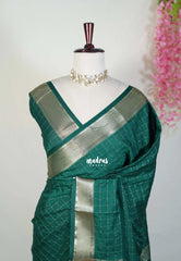 Emerald Green - Avantika - Semi Mysore Silk Saree with Checks Weaving and Zari Border - Perfect for Small Functions