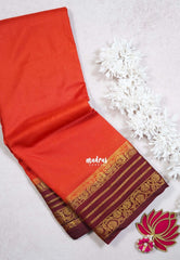 Sunset Orange - Avantika - Semi Mysore Silk Saree with Contrast Traditional Border - Perfect for Small Functions