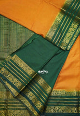 Turmeric Yellow - Avantika - Semi Mysore Silk Saree with Contrast Traditional Border - Perfect for Small Functions