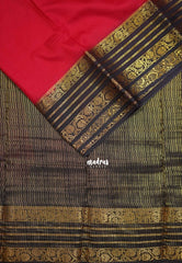 Dark Red - Avantika - Semi Mysore Silk Saree with Contrast Traditional Border - Perfect for Small Functions