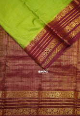 Pretty Parrot Green - Avantika - Semi Mysore Silk Saree with Contrast Traditional Border - Perfect for Small Functions