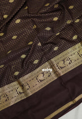 Coffee Brown - Avantika - Semi Mysore Silk Saree with Checks Weaving Gap and Mayil Border - Perfect for Small Functions