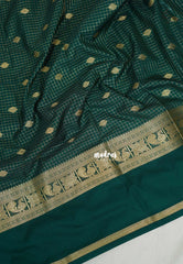 Emerald Green - Avantika - Semi Mysore Silk Saree with Checks Weaving Gap and Mayil Border - Perfect for Small Functions