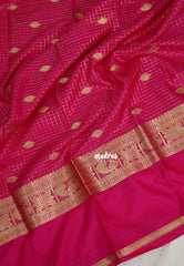 Queen's Pink - Avantika - Semi Mysore Silk Saree with Checks Weaving Gap and Mayil Border - Perfect for Small Functions