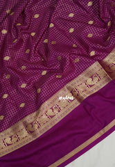 Magenta - Avantika - Semi Mysore Silk Saree with Checks Weaving Gap and Mayil Border - Perfect for Small Functions