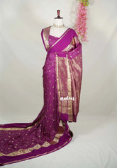 Magenta - Avantika - Semi Mysore Silk Saree with Checks Weaving Gap and Mayil Border - Perfect for Small Functions