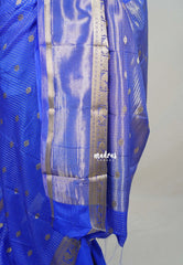 Royal Blue - Avantika - Semi Mysore Silk Saree with Checks Weaving Gap and Mayil Border - Perfect for Small Functions