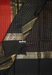 Orangish Red - Avantika - Semi Mysore Silk Saree Checks with Skirt Border - Perfect for Wedding Functions
