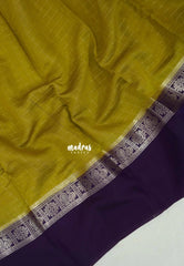 Greenish Yellow - Avantika - Semi Mysore Silk Saree Checks with Skirt Border - Perfect for Wedding Functions