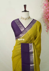 Greenish Yellow - Avantika - Semi Mysore Silk Saree Checks with Skirt Border - Perfect for Wedding Functions