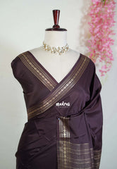 Coffee Brown - Avantika - Semi Mysore Silk Saree with Tiny Flower Border - Perfect for Small Functions