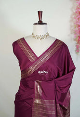 Mulberry Purple - Avantika - Semi Mysore Silk Saree with Tiny Flower Border - Perfect for Small Functions
