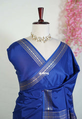Indigo Blue - Avantika - Semi Mysore Silk Saree with Tiny Flower Border - Perfect for Small Functions