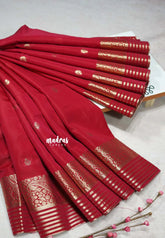 Red - Avantika - Semi Mysore silk buttas with zari border
