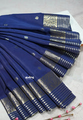 Blue - Avantika - Semi Mysore silk buttas with zari border