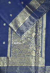 Blue - Avantika - Semi Mysore silk buttas with zari border