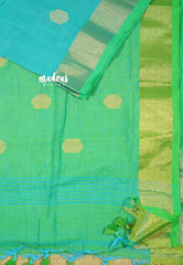 Cyan with green - kannamma Handwoven Ballbutta linen