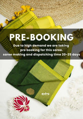 (PRE-BOOKING) kannamma  Handwoven Ballbutta linen Bottle green with yellow pallu