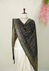 Jet Black - 2 mtr Banarasi Weaving Duppatta - Best for Wedding Funtions | Half Saree
