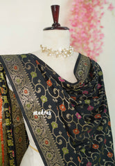 Jet Black - 2 mtr Banarasi Weaving Duppatta - Best for Wedding Funtions | Half Saree