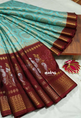 Turquoise blue - Banarasi katan silk full weaving body - Durga