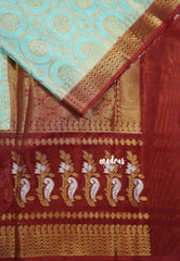 Turquoise blue - Banarasi katan silk full weaving body - Durga
