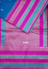 Dual Shade Ananda Blue - Durga - Traditional Banarasi Semi Soft Silk Saree with Big Border and Buttas - Best for Festive Wear