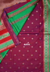 Dual Shade Peacock Green - Durga - Traditional Banarasi Semi Soft Silk Saree with Big Border and Buttas - Best for Festive Wear