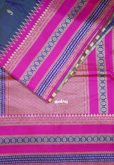 Dual Shade Greyish Blue - Durga - Traditional Banarasi Semi Soft Silk Saree with Big Border and Buttas - Best for Festive Wear