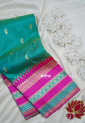 Dual Shade Surf Green - Durga - Traditional Banarasi Semi Soft Silk Saree with Big Border and Buttas - Best for Festive Wear