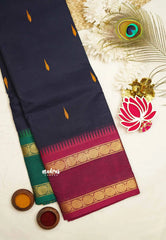 Karthigai silk cotton Rudhraksham Ganga Jamuna border - Navy blue - Madras Sarees