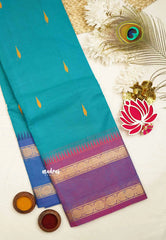 Karthigai silk cotton Rudhraksham Ganga Jamuna border - Aqua blue - Madras Sarees