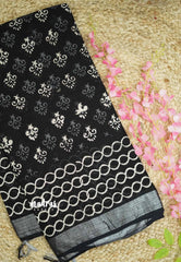 Blackberry - Soft linen cotton hand block print silver tissue border - Design 3