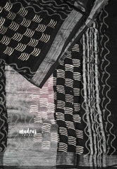 Blackberry - Soft linen cotton hand block print silver tissue border - Design 2