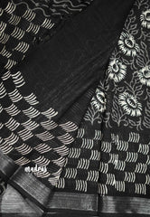 Blackberry - Soft linen cotton hand block print silver tissue border - Design 2