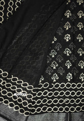 Blackberry - Soft linen cotton hand block print silver tissue border - Design 3