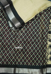 Blended linen cotton chikku and black combo - Design 9