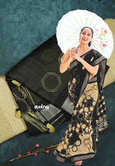 Blended linen cotton chikku and black combo - Design 12