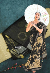 Blended linen cotton chikku and black combo - Design 12