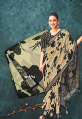 Blended linen cotton chikku and black combo - Design 11