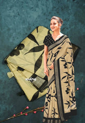 Blended linen cotton chikku and black combo - Design 7