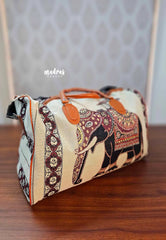Beige - Canvas Duffle / travel Bag – Ethnic Elephant weaving